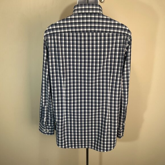 Mizzen+Main Men's blue and white checkered Leeward Trim Fit shirt Large L EUC - Picture 3 of 5